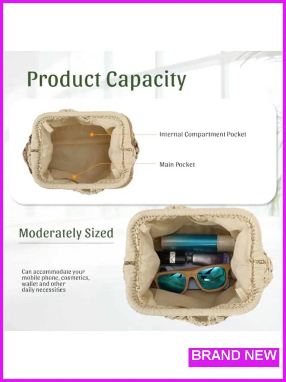 Straw Dumpling Clutch Bag, Woven Summer Beach Handbag, Crossbody Chain,